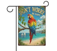 Drapeau décoratif Perroquet de plage ne t'inquiète pas sois heureux | Bannière 12x18 Inch Suspendre Drapeau de Bienvenue Double Face Bannière décorative pour Maison Bureaux Pelouse