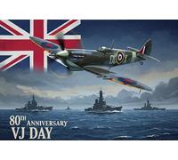 Drapeau décoratif pour 80e anniversaire de la VJ Day 2025 - 0,9 x 1,5 m - Décoration souvenir de 80 ans de la victoire du Japon V-J, décorations patriotiques Spitfire pour la victoire des cuirassés de