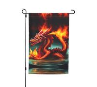 Drapeau décoratif Roi Dragon dans le jardin de feu 30,5 x 45,7 cm, 100 % fibre de polyester, tissu épais, universel pour toutes les saisons