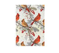 Drapeau décoratif rouge Noël oiseau couple neige mignon | Impression double face durable pour décoration de pot de fleurs