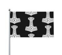 Drapeau décoratif scandinave en polyester simple face avec œillets métalliques, motif mythologie nordique, marteau de Thor, Viking, 90 x 150 cm, décoration printanière