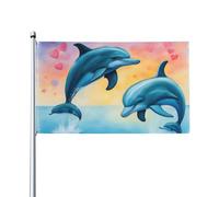 Drapeau décoratif sur un seul côté de 0,9 x 1,5 m imprimé dauphins amoureux à accrocher sur la pelouse balcon extérieur et intérieur