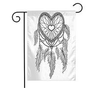 Drapeau Décoration En Forme De Cœur, Attrape-Rêves Dessiné À La Main, Plumes, Croquis, Signes, Symboles Pour Adultes, Gribouillage Vintage Imprimé Bannière, Pour Jardin, 30x45cm