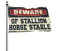Drapeau d'écurie vintage avec inscription « Beware of Stallion Horse » pour décoration extérieure (30 x 45 cm)