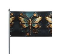 Drapeau délicat en forme de libellule de couleur dorée. Imprimé sur un seul côté, 0,9 x 1,5 m, léger et fluide, adapté pour une utilisation en intérieur et en extérieur.