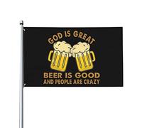 Drapeau des amateurs de bière Dieu est grand La bière est bonne Les gens sont fous Drapeaux vintage Bannière extérieure pour fête 3 x 5 pieds Dieu est grand La bière est bonne Les gens sont fous Tapis