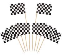 Drapeau des Cure,Décorations de Dîner Gâteau, 100 Pack Checkered Racing Flag Party Cupcake Picks Cure-dents Drapeau Dîner Drapeaux Décorations de Cake Topper