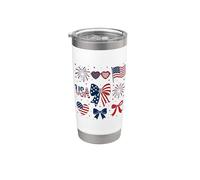 Drapeau des États-Unis avec nœuds de feu d'artifice patriotique 4 juillet Coquette Girls Gobelet isotherme en acier inoxydable double paroi