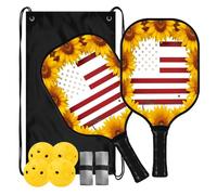 Drapeau des États-Unis avec tournesols étendus Sweet Spot en carbone | ensemble de palas de pickleball pour adultes hommes femmes