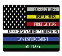 Drapeau des États-Unis d'Amérique avec lignes colorées représentant les corrections, les répartiteurs, les pompiers, les services médicaux d'urgence, les forces de l'ordre et les militaires