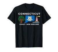 Drapeau des États-Unis du Connecticut - Phare de chêne - Art de Voyage T-Shirt Graphique avec Valeur