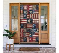 Drapeau des États-Unis Patchwork Imprimé Bannière de Porte Suspendu Fête Couverture de Porte Tissu Rideau de Porte pour Vacances Intérieur Extérieur Décor