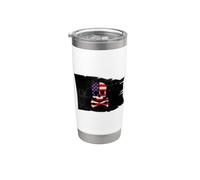 Drapeau des États-Unis pirate crâne os croisé drapeau américain étoiles rayures Gobelet isotherme en acier inoxydable double paroi