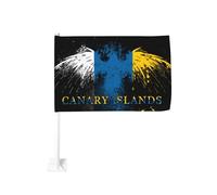 Drapeau des îles Canaries avec aigle, fixation pour vitre de voiture, protection solaire, bannière double face 30 x 45 cm (12 x 18 pouces) pour camion