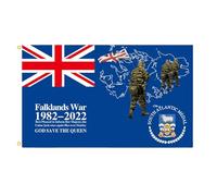 Drapeau des îles Falkland - Drapeau de la Maison Bateau Manches et Arbres - Drapeau Union Jack 3ftx5ft avec Sa Majesté La Reine, commémoration de la Guerre des Malouines