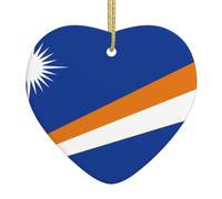 Drapeau des îles Marshall en céramique à suspendre - Décoration double face - Décoration d'arbre pour la maison