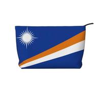 Drapeau des îles Marshall Trousse de maquillage en velours côtelé pour femme, portefeuille portable à fermeture éclair, adapté pour les voyages et le stockage quotidien des produits cosmétiques,