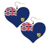 Drapeau des îles Turques et Caïques, boucles d'oreilles élégantes en forme de cœur, accessoires légers pour femmes, parfaits pour les fêtes et la Saint-Valentin.
