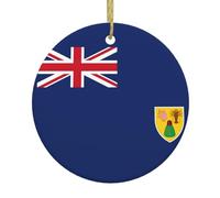 Drapeau des îles Turques et Caïques Décorations de Noël en céramique, décoration de Noël pour les jeunes mariés, cadeaux de vacances, décoration de vacances