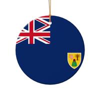 Drapeau des îles Turques et Caïques Impression Famille Décoration de Noël Cadeau pour Femme Homme Cercle Céramique Décoration de Noël à Suspendre pour Arbre, Portes, Fenêtres