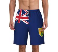 Drapeau des îles Turques et Caïques Imprimé Athlétique Hommes Maillots de Bain Confortable Short de Plage Piscine Surf Summer Sports Adventure, Noir , S