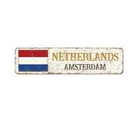 Drapeau des Pays-Bas en métal - Décoration murale en métal - Capitale City Amsterdam - Rétro - Vintage - Plaque en métal - Souvenir du pays - Souvenir de la ville - Panneaux d'art en aluminium de