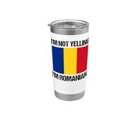 Drapeau des pays roumains avec citation B « I'm Not Yelling » Gobelet isotherme en acier inoxydable double paroi