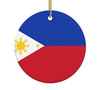Drapeau des Philippines - Ornement rond en céramique avec une ficelle dorée, parfait pour les décorations de fête de vacances ou les réunions de famille.