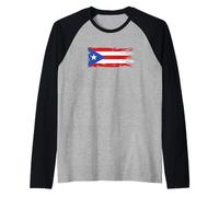 Drapeau des Relations publiques de Porto Rico Racines de Boricua effilochées Manche Raglan
