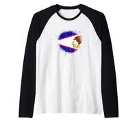 Drapeau des Samoa américaines en Spray Style éclaboussures de Peinture Manche Raglan