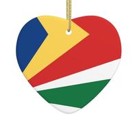 Drapeau des Seychelles Ornements en céramique en forme de cœur pour la décoration murale de la maison, les fêtes de jardin et les décorations de sapin de Noël.