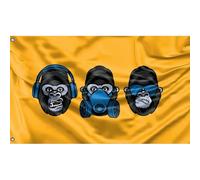 Drapeau Des Trois Singes De La Sagesse, Édition Moderne Garden Flag Colorée Drapeaux De Jardin Drôle Bannière Pour Intérieure Balcon Pelouse 90X150 Cm
