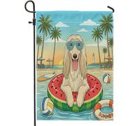 Drapeau d'été pour chien de lévrier afghan, plage, cour, jardin, vertical, 30,5 x 45,7 cm, double face pour extérieur, chiot côtier, plage, natation, petits drapeaux de pelouse, décoration tropicale
