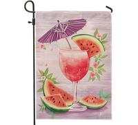 Drapeau d'été pour cocktail de pastèque décoration extérieure Parasol de boisson à la pêche Bannière de jardin en toile de jute double face, drapeau tropical de patio pour décoration de pelouse