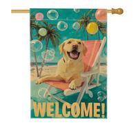Drapeau d'été pour maison de chien, motif palmier tropical, bulles, été turquoise, toile de jute double face, pour extérieur, terrasse, cour, pelouse, entrée, balcon, 71,1 x 101,6 cm