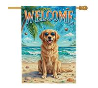 Drapeau d'été pour maison de chien, palmier tropical océan, été, bleu, toile de jute double face pour extérieur, terrasse, cour, pelouse, entrée, balcon, 71 x 101 cm