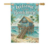 Drapeau d'été pour maison de plage, bateau tropical en toile de jute bleue d'été double face pour porche, pelouse, cour, terrasse, entrée, 71,1 x 101,6 cm