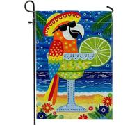 Drapeau d'été pour perroquet tropical, bannière colorée pour cocktail, décoration d'intérieur, drapeau de cour en toile de jute double face, décoration de pelouse 30,5 x 45,7 cm