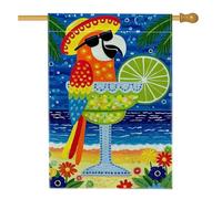 Drapeau d'été pour perroquet tropical, bannière colorée pour cocktail, décoration d'intérieur, drapeau double face en toile de jute, décoration de pelouse extérieure, 71 x 101,6 cm