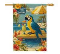 Drapeau d'été pour perroquet tropical, bannière de décoration de plage, oiseau bleu jaune, bannière double face en toile de jute, décoration de pelouse extérieure, 71 x 101,6 cm