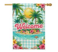 Drapeau d'été tropical en toile de jute bleue double face pour extérieur, pelouse, cour, patio, entrée, 71,1 x 101,6 cm