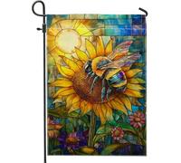 Drapeau d'été vibrant de tournesol et d'abeille, bannière de jardin florale colorée, drapeau de cour artistique double face pour décoration extérieure, accents de maison et de jardin inspirés de la