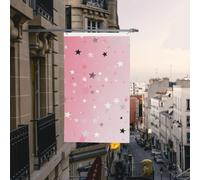 Drapeau d'étoiles roses et blanches de 0,9 x 1,5 m, double face, ne se décolore pas, drapeau de jardin vertical saisonnier avec œillets en laiton, bannière extérieure, toile de fond pour photo