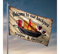 Drapeau d'étudiant athlète Bienvenue dans notre jardin : Sippin' & Grillin' Drapeau Western Home Decor College Drapeaux pour les hommes (60 x 90 cm)