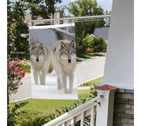 Drapeau deux loups marchant dans la neige - 61 x 91 cm - Pour extérieur et intérieur - Pour le printemps, l'été, l'automne et l'hiver - Drapeaux de jardin avec œillets verticaux double face pour