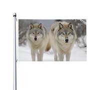 Drapeau deux loups marchant dans la neige 9,1 x 1,5 m avec œillets pour printemps, été, automne, hiver, extérieur, intérieur, jardin, bannière double face pour décorations de cour