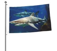 Drapeau « Deux requins blancs » 2 x 3 pieds, impression recto verso, drapeaux de jardin pour bannière extérieure avec œillets, toile de fond photo pour décoration intérieure et extérieure