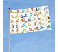 Drapeau d'extérieur coloré imprimé alphabet animal vibrant 0,9 x 1,5 m, design audacieux, pour défilé, événement, cour, terrasse et maison