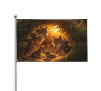 Drapeau d'extérieur de 0,9 x 1,5 m, robuste et résistant aux intempéries | Drapeau de jardin loups dans leur tanière, conçu pour une exposition extérieure, une utilisation par vent fort, la maison