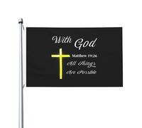 Drapeau d'extérieur décoratif double face « Foi chrétienne, Jésus et Dieu : tout est possible » (90 x 150 cm), résistant à la décoloration, idéal pour le jardin, la chambre ou comme cadeau.